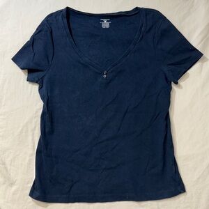 Jones NY Navy Blue Shirt Women’s Large Soft Short Sleeve Stretch Tee Top Spring